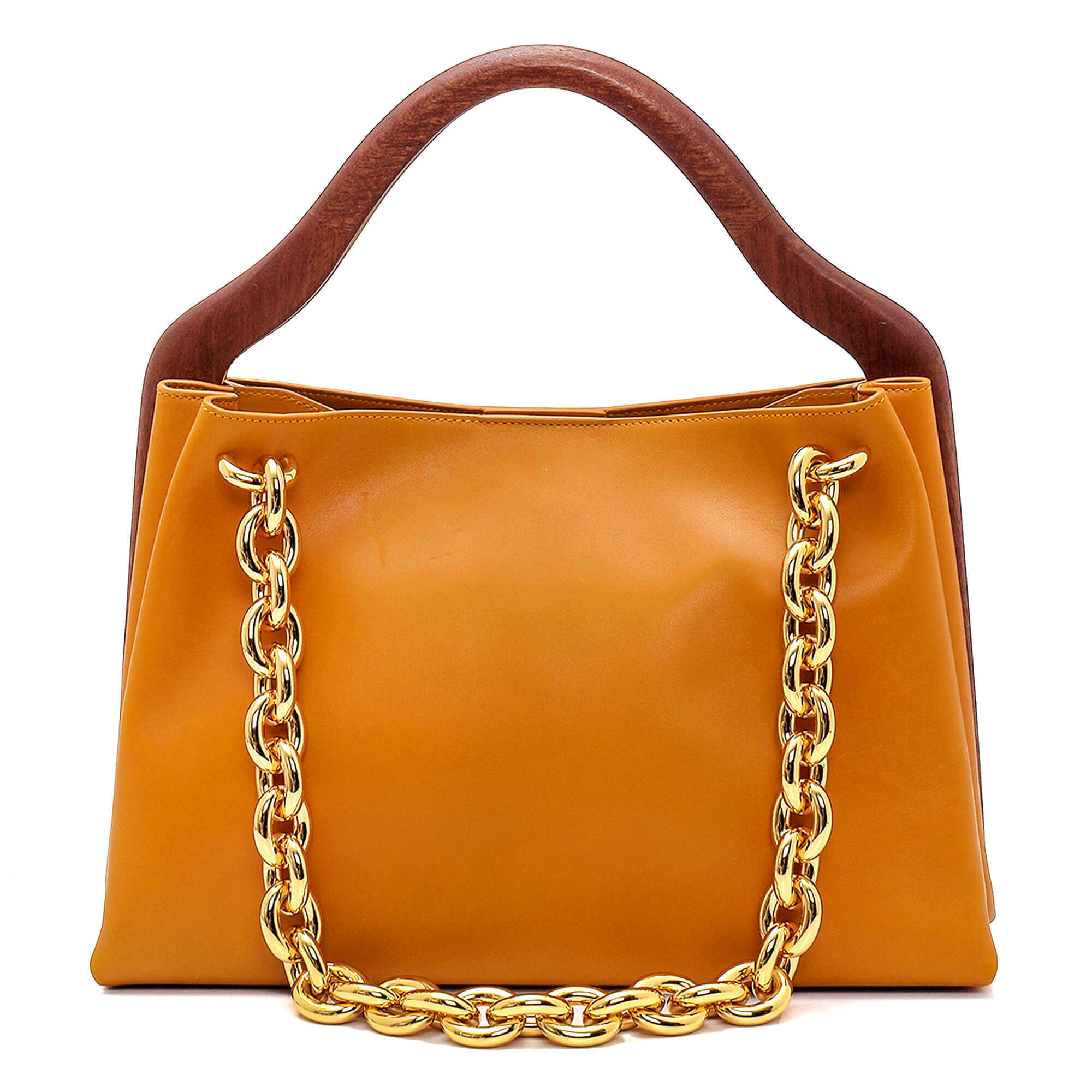 Bottega Veneta - Mustard Leather Chain Embellished Wood Tote Bag